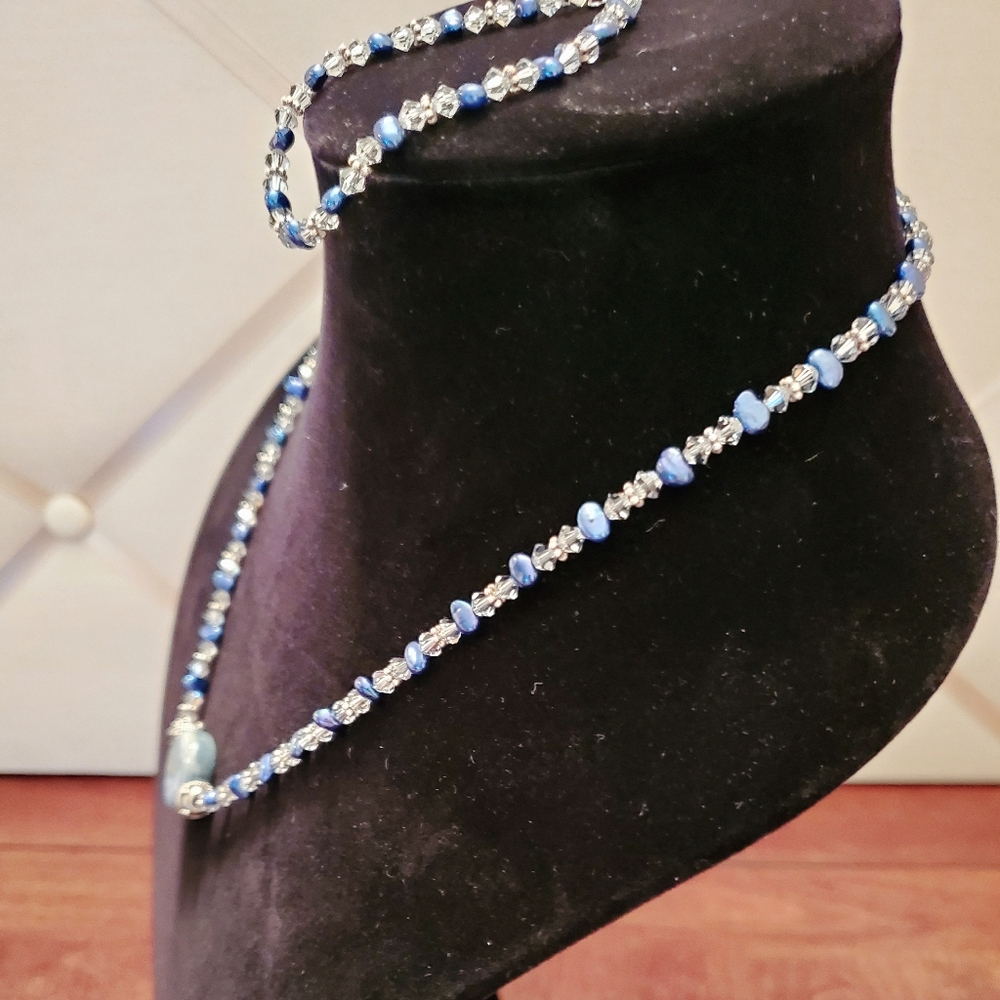 🎊HP🎊 Handcrafted Swarovski & Blue Pearl Necklace Set - Picture 5 of 10